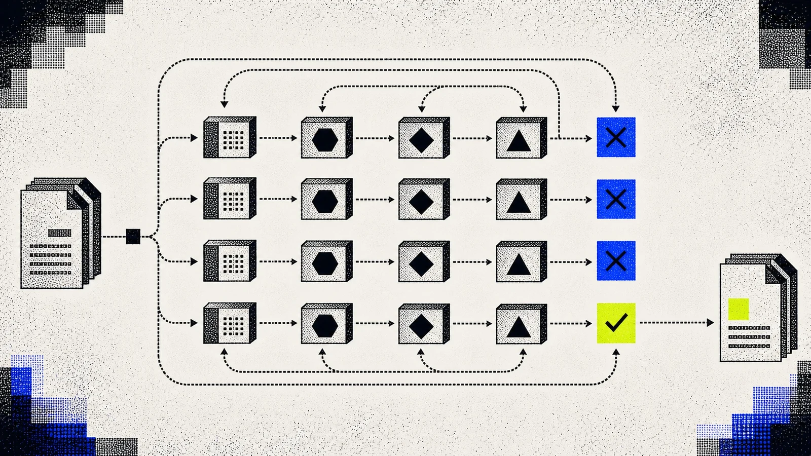 Editorial illustration for AI content eval loops: pass-fail rubrics that scale