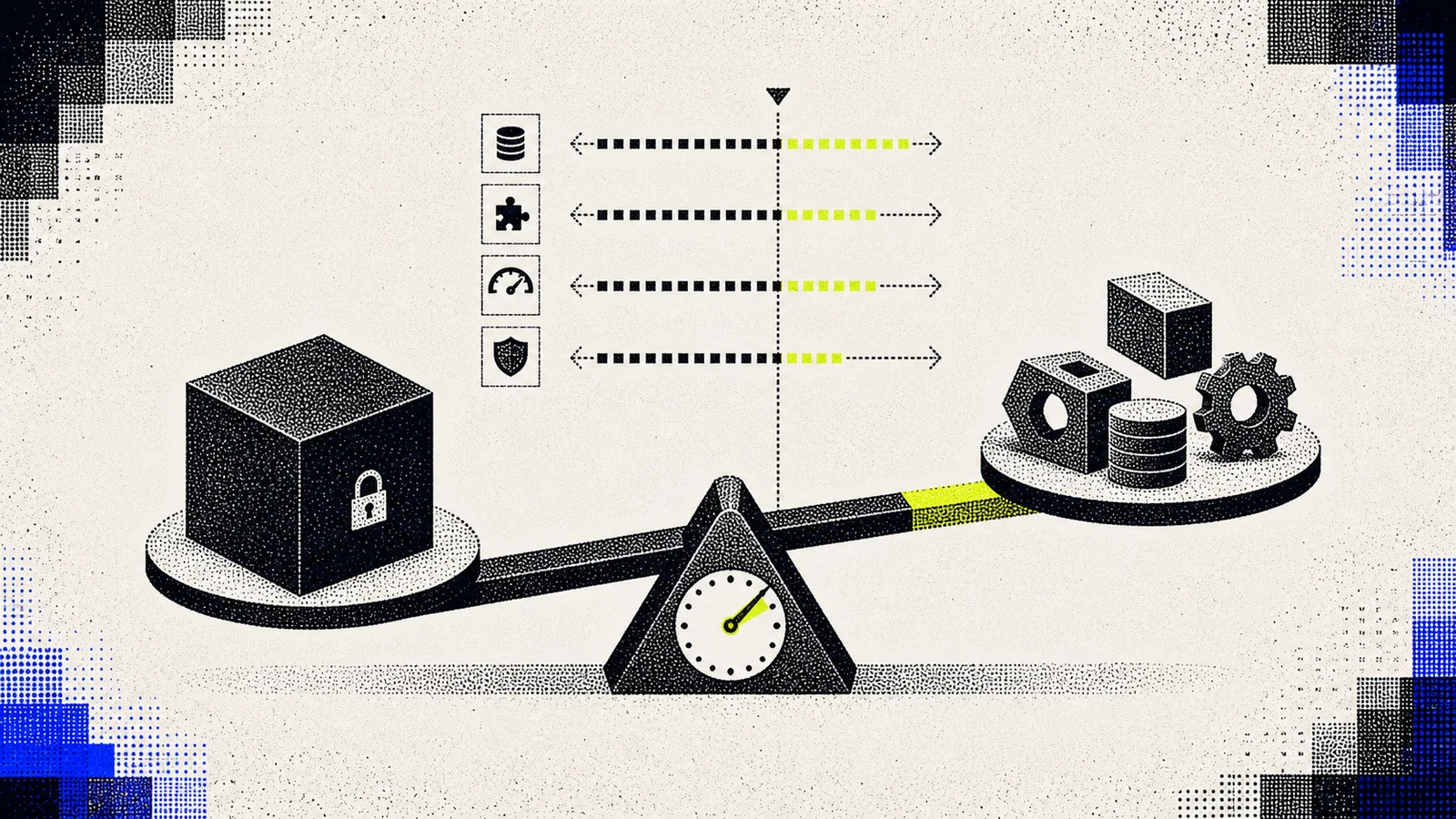 Editorial illustration for Build vs buy: the AI SEO tooling decision framework.